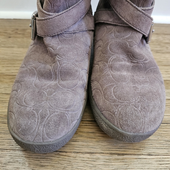 Coach Thelma faux fur winter boots taupe suede logo embossed mid calf size 7 - Picture 8 of 14